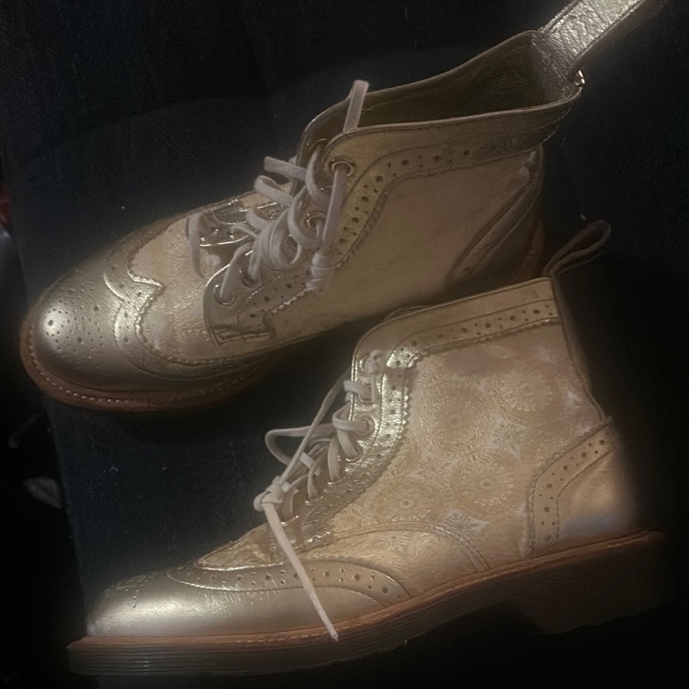 Dr. Martens Gold Ankle Boots with Brogue Detailing